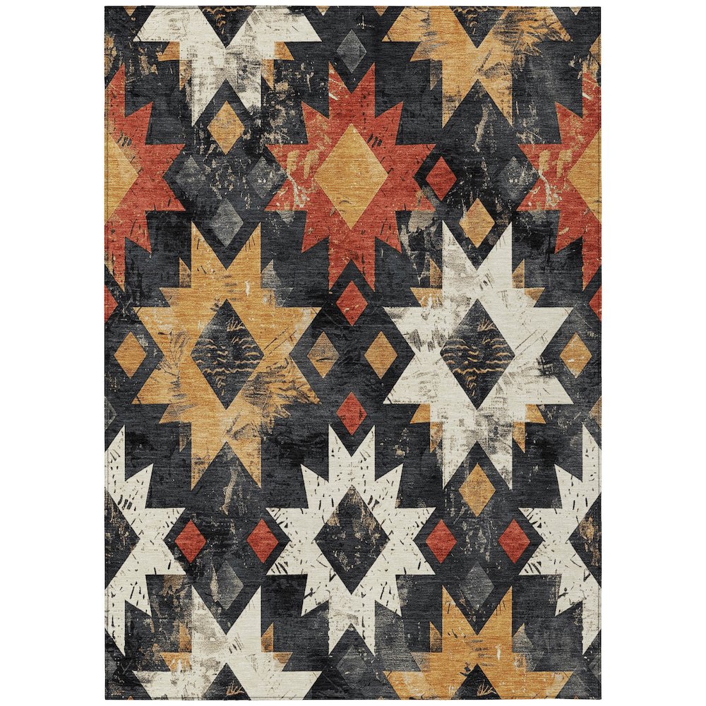 Machine Washable Indoor/Outdoor Chantille Black 8' x 10' Rug