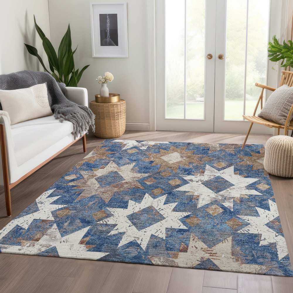 Machine Washable Indoor/Outdoor Chantille Blue 8' x 10' Rug