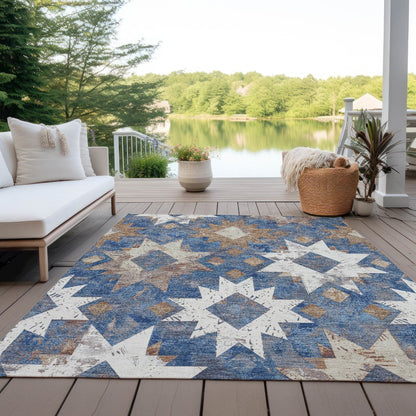Machine Washable Indoor/Outdoor Chantille Blue 8' x 10' Rug