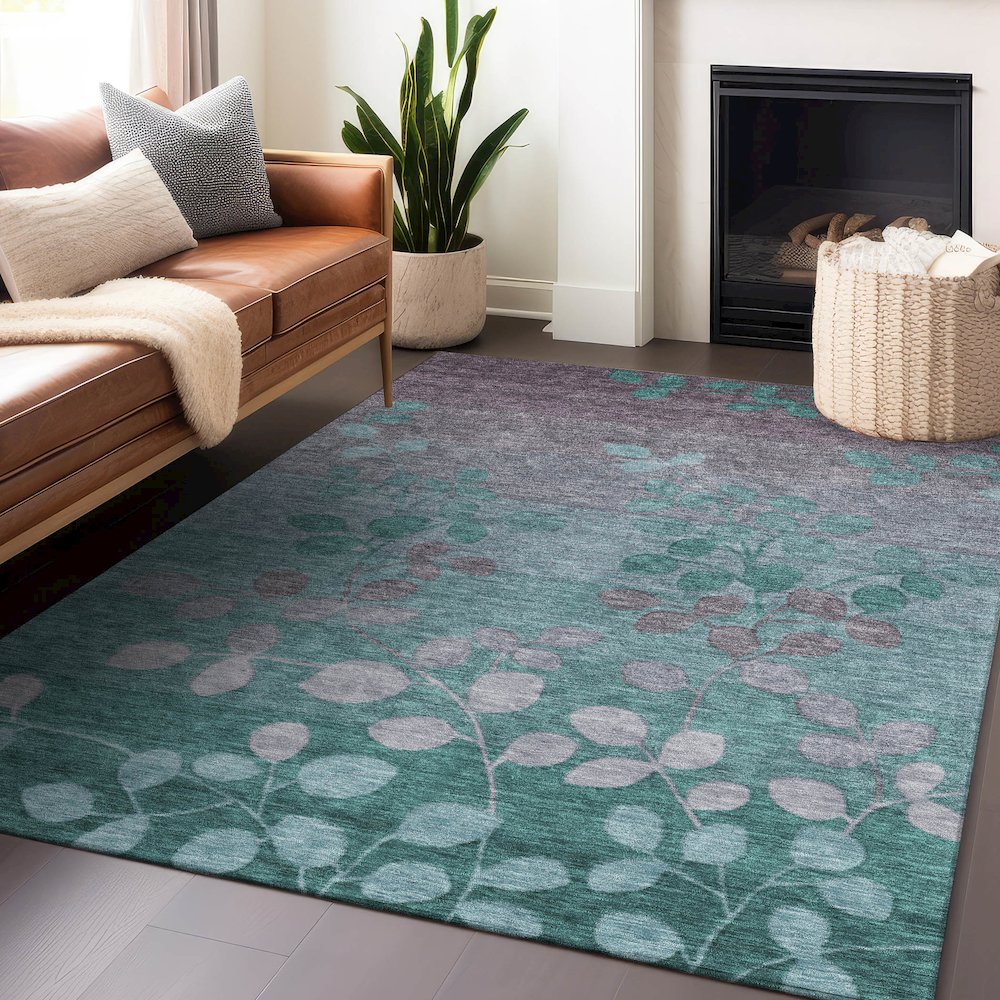Machine Washable Indoor/Outdoor Chantille Teal 8' x 10' Rug