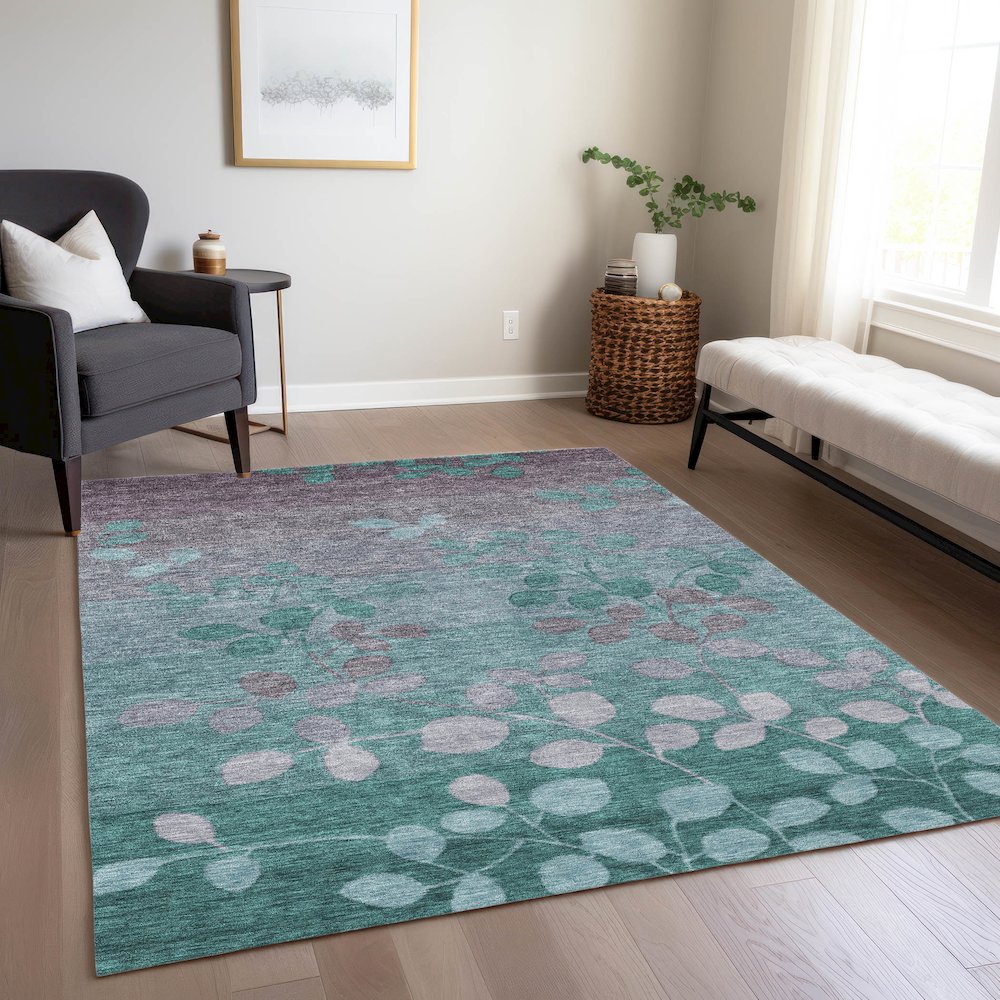 Machine Washable Indoor/Outdoor Chantille Teal 8' x 10' Rug