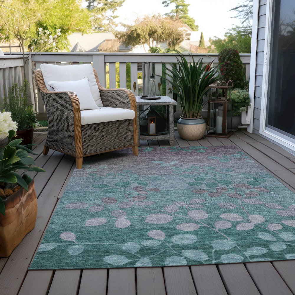 Machine Washable Indoor/Outdoor Chantille Teal 8' x 10' Rug