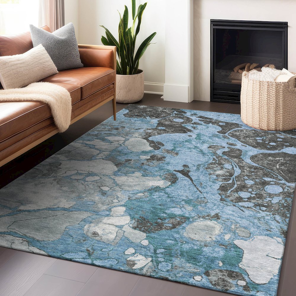 Machine Washable Indoor/Outdoor Chantille Blue 8' x 10' Rug