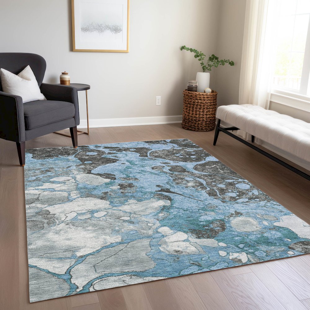 Machine Washable Indoor/Outdoor Chantille Blue 8' x 10' Rug
