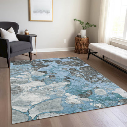 Machine Washable Indoor/Outdoor Chantille Blue 8' x 10' Rug