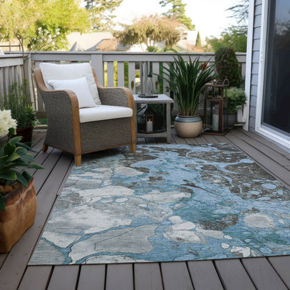 Machine Washable Indoor/Outdoor Chantille Blue 8' x 10' Rug