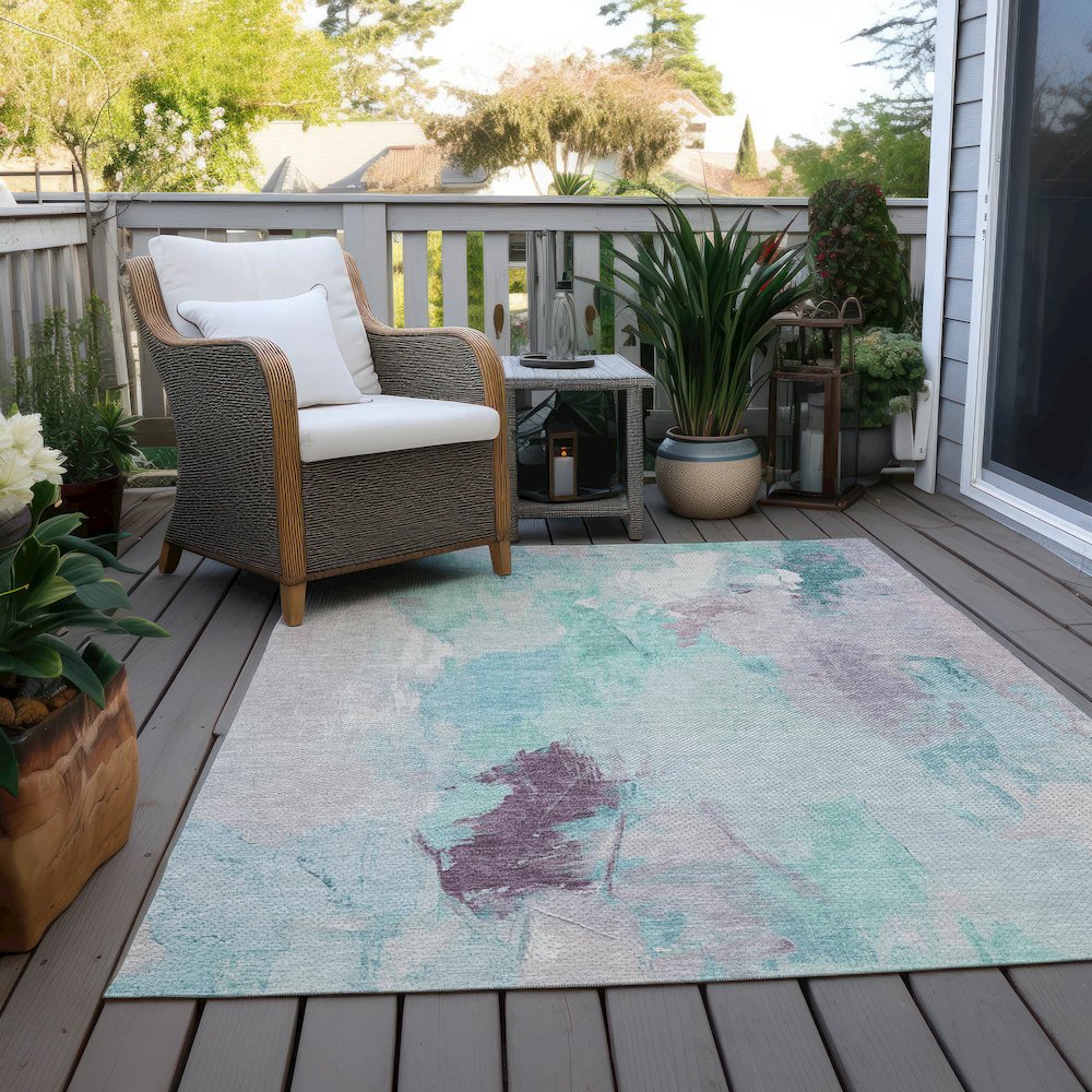 Machine Washable Indoor/Outdoor Chantille Teal 8' x 10' Rug