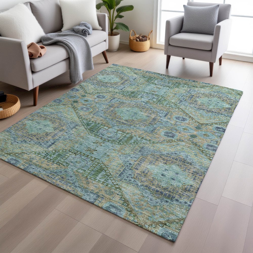 Machine Washable Indoor/Outdoor Chantille Green 8' x 10' Rug