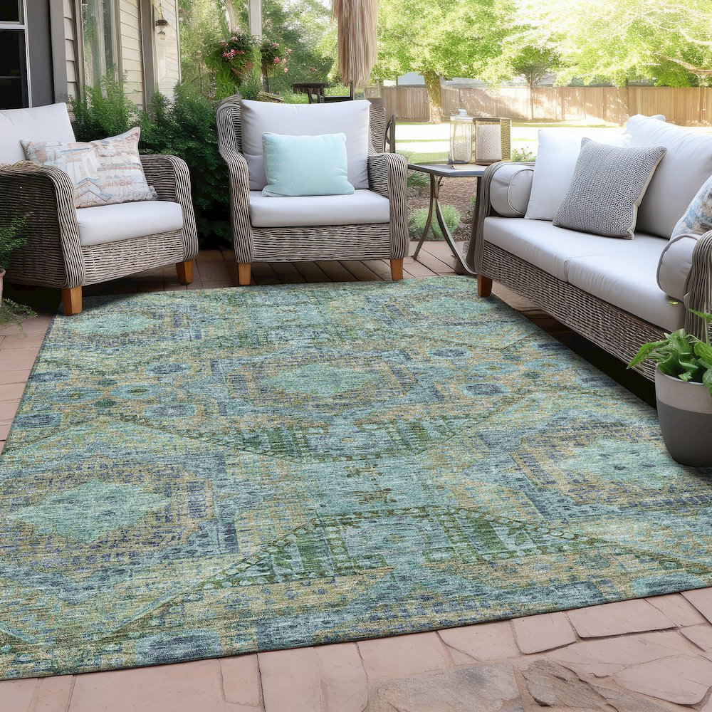 Machine Washable Indoor/Outdoor Chantille Green 8' x 10' Rug