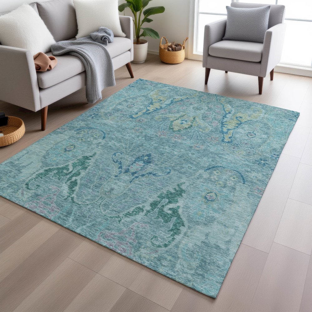 Machine Washable Indoor/Outdoor Chantille Blue 8' x 10' Rug