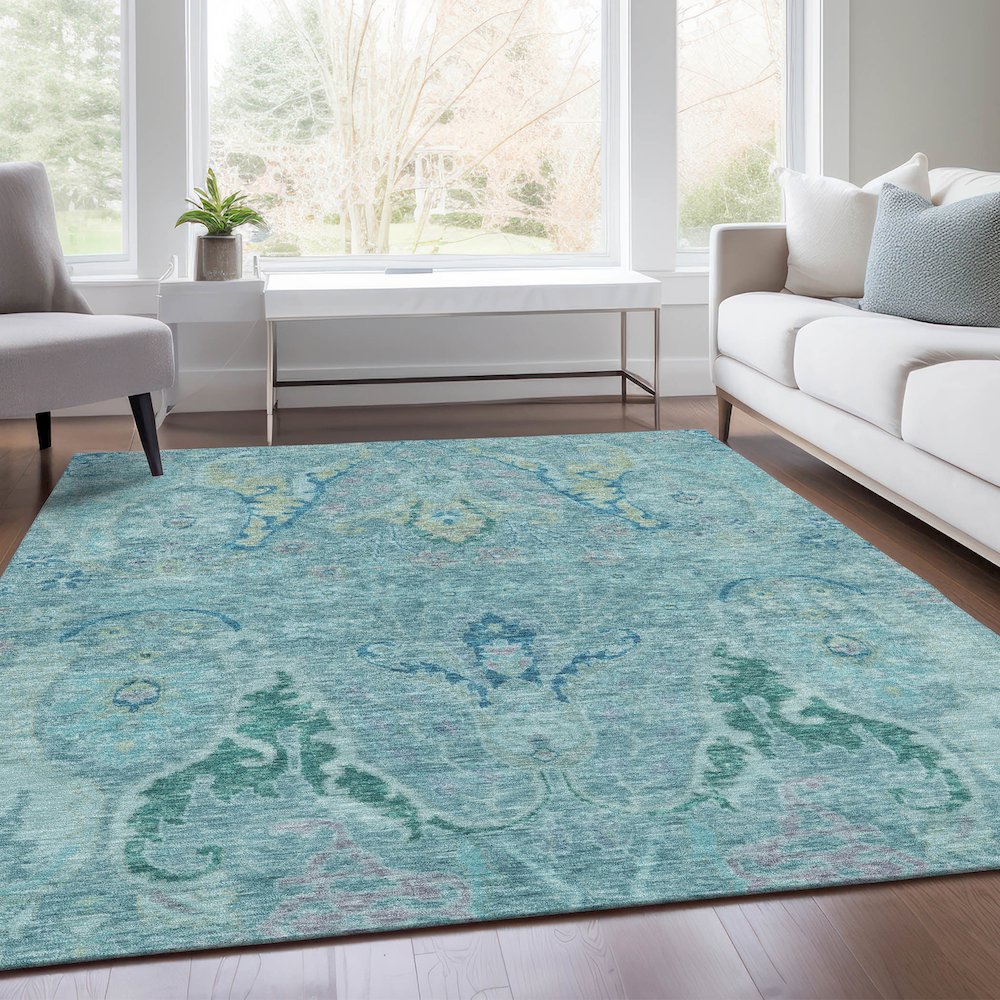 Machine Washable Indoor/Outdoor Chantille Blue 8' x 10' Rug