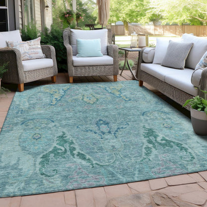Machine Washable Indoor/Outdoor Chantille Blue 8' x 10' Rug