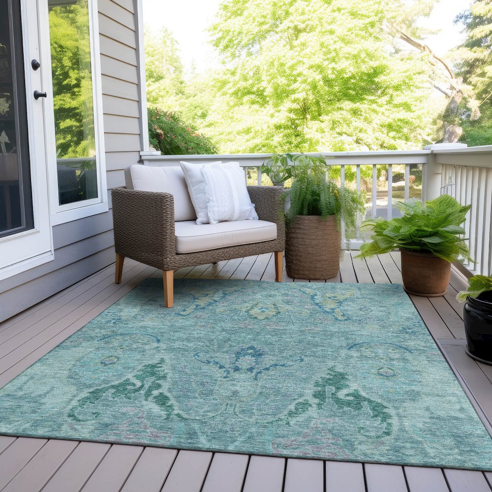 Machine Washable Indoor/Outdoor Chantille Blue 8' x 10' Rug