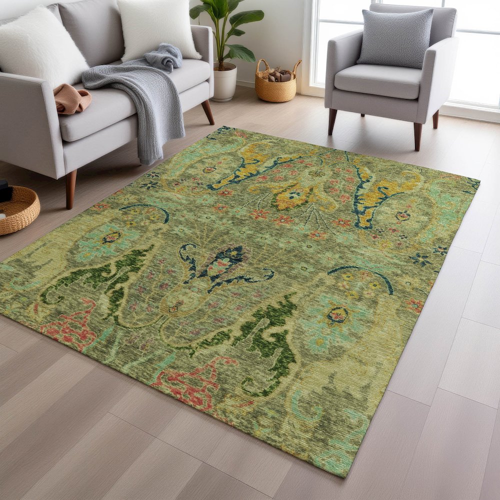 Machine Washable Indoor/Outdoor Chantille Green 8' x 10' Rug