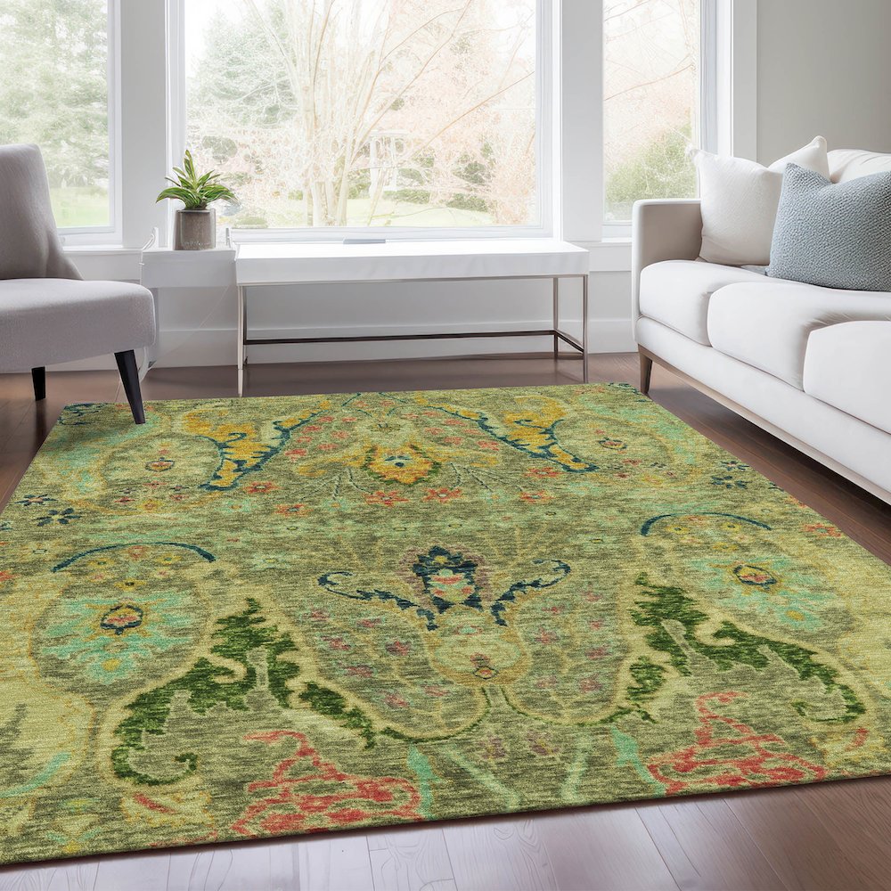 Machine Washable Indoor/Outdoor Chantille Green 8' x 10' Rug