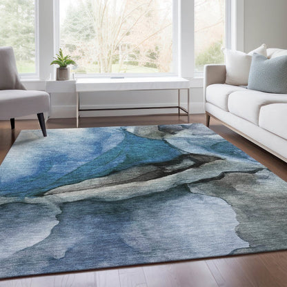 Machine Washable Indoor/Outdoor Chantille Blue 8' x 10' Rug