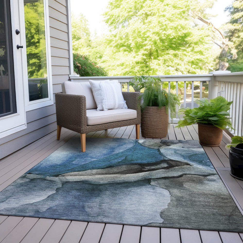 Machine Washable Indoor/Outdoor Chantille Blue 8' x 10' Rug
