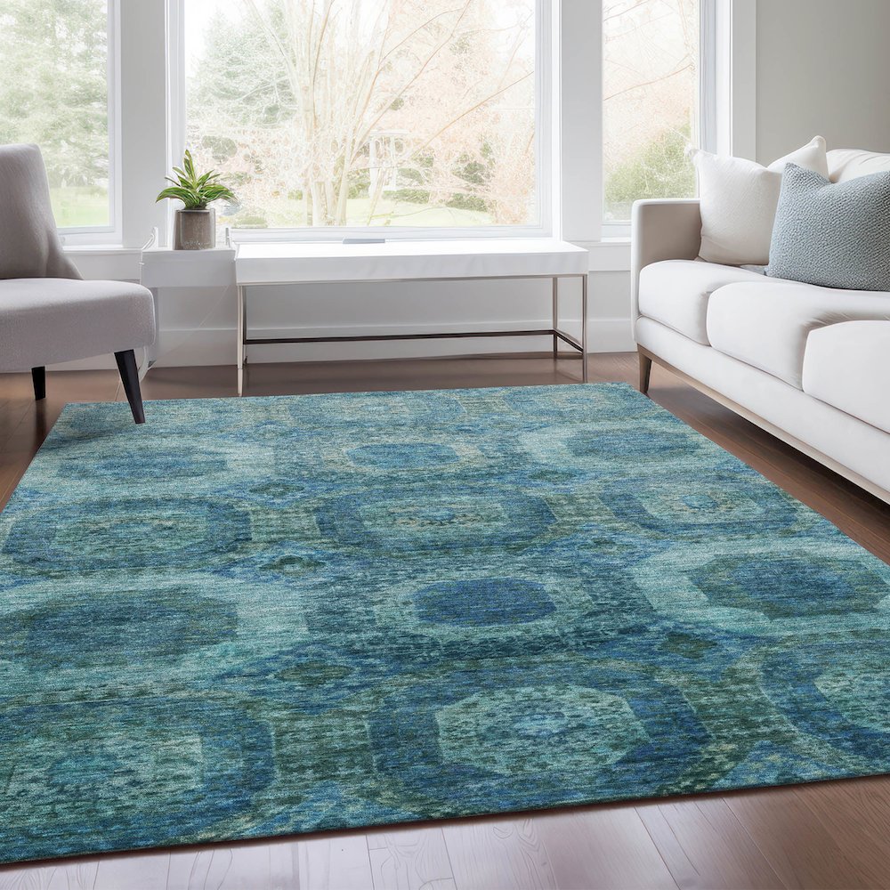 Machine Washable Indoor/Outdoor Chantille Blue 8' x 10' Rug