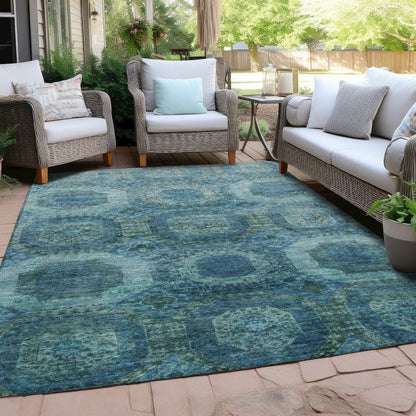 Machine Washable Indoor/Outdoor Chantille Blue 8' x 10' Rug