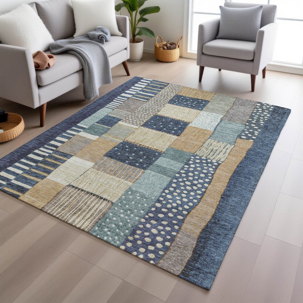 Machine Washable Indoor/Outdoor Chantille Navy 8' x 10' Rug