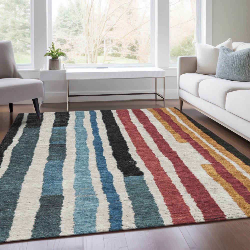Machine Washable Indoor/Outdoor Chantille Black 8' x 10' Rug