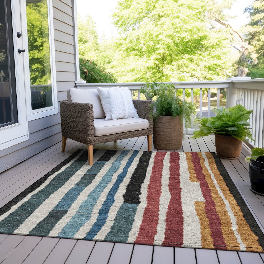 Machine Washable Indoor/Outdoor Chantille Black 8' x 10' Rug