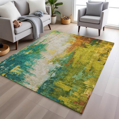 Machine Washable Indoor/Outdoor Chantille Green 8' x 10' Rug