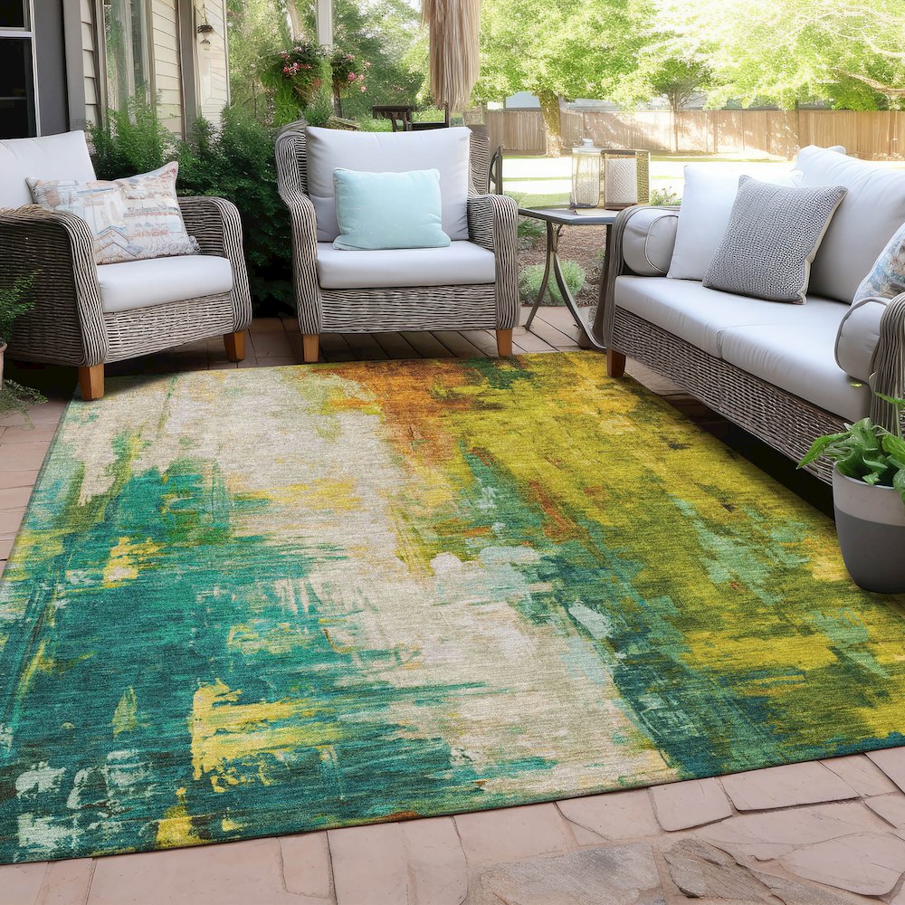 Machine Washable Indoor/Outdoor Chantille Green 8' x 10' Rug