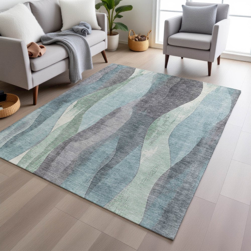 Machine Washable Indoor/Outdoor Chantille Teal 8' x 10' Rug