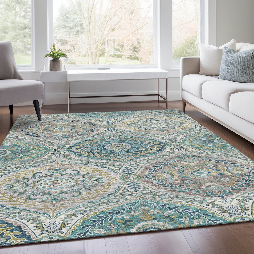 Machine Washable Indoor/Outdoor Chantille Teal 8' x 10' Rug