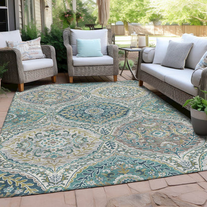 Machine Washable Indoor/Outdoor Chantille Teal 8' x 10' Rug