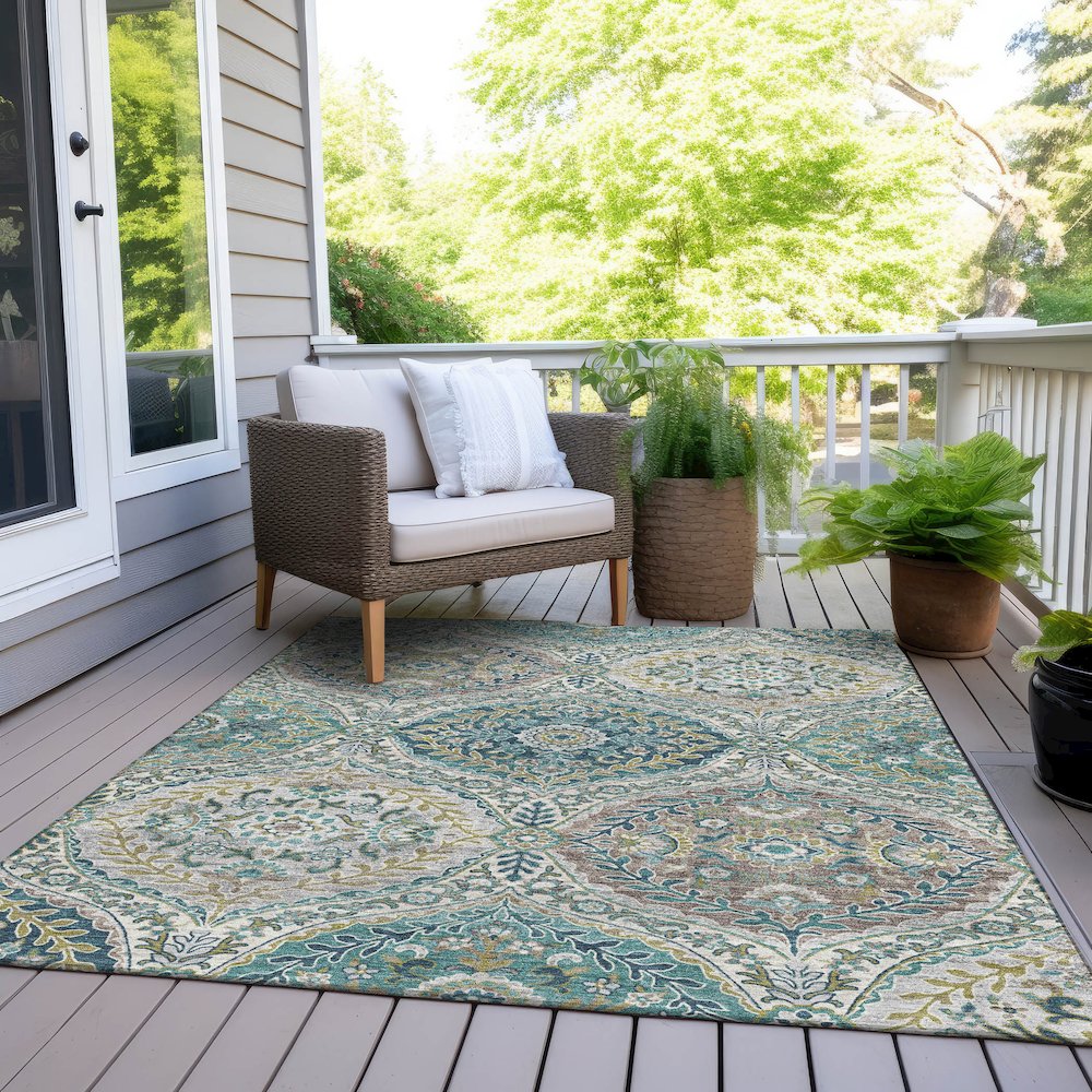Machine Washable Indoor/Outdoor Chantille Teal 8' x 10' Rug
