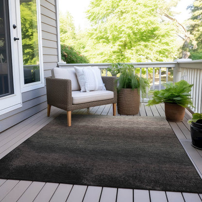 Machine Washable Indoor/Outdoor Chantille Black 8' x 10' Rug
