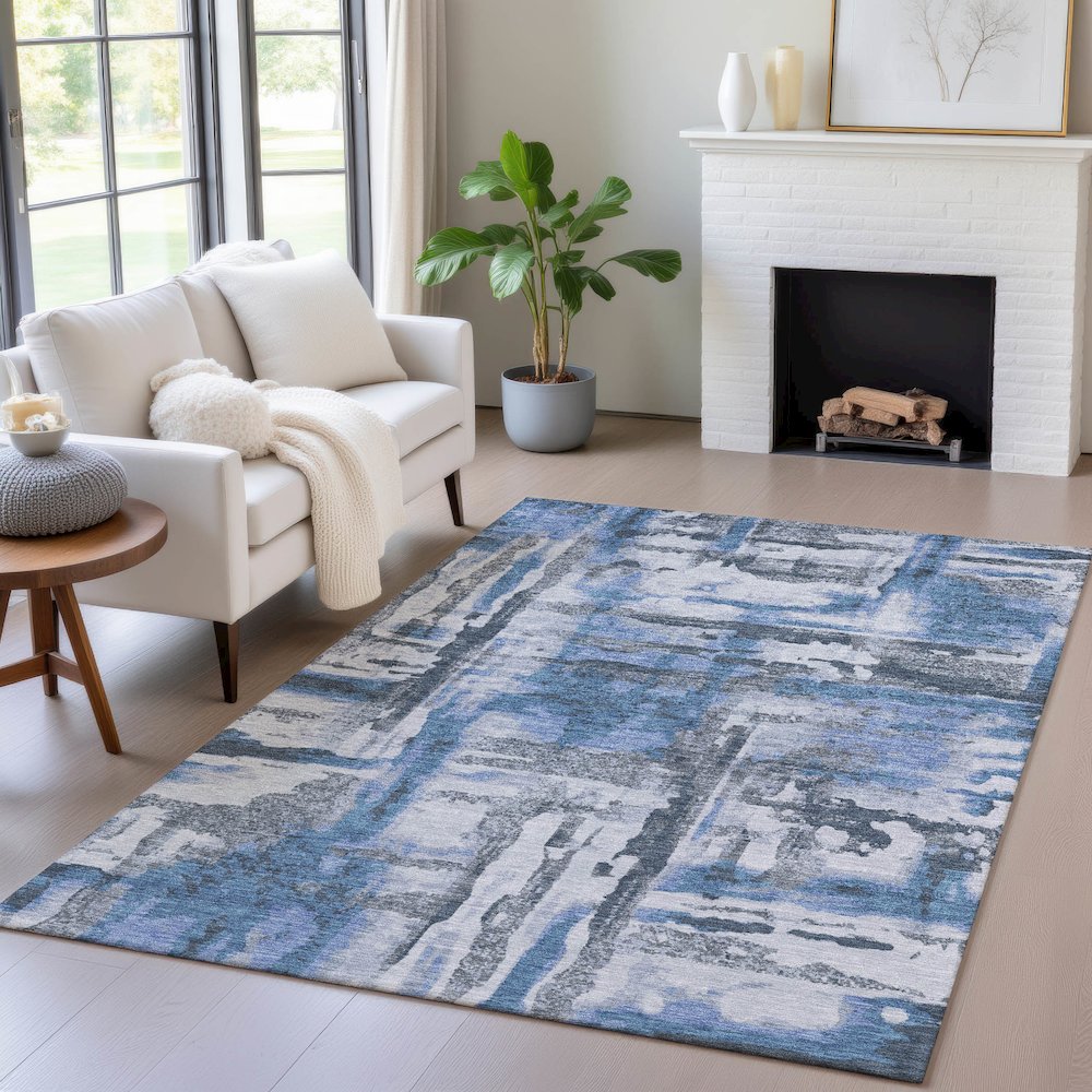 Machine Washable Indoor/Outdoor Chantille ACN2015 Blue 8' x 10' Rug