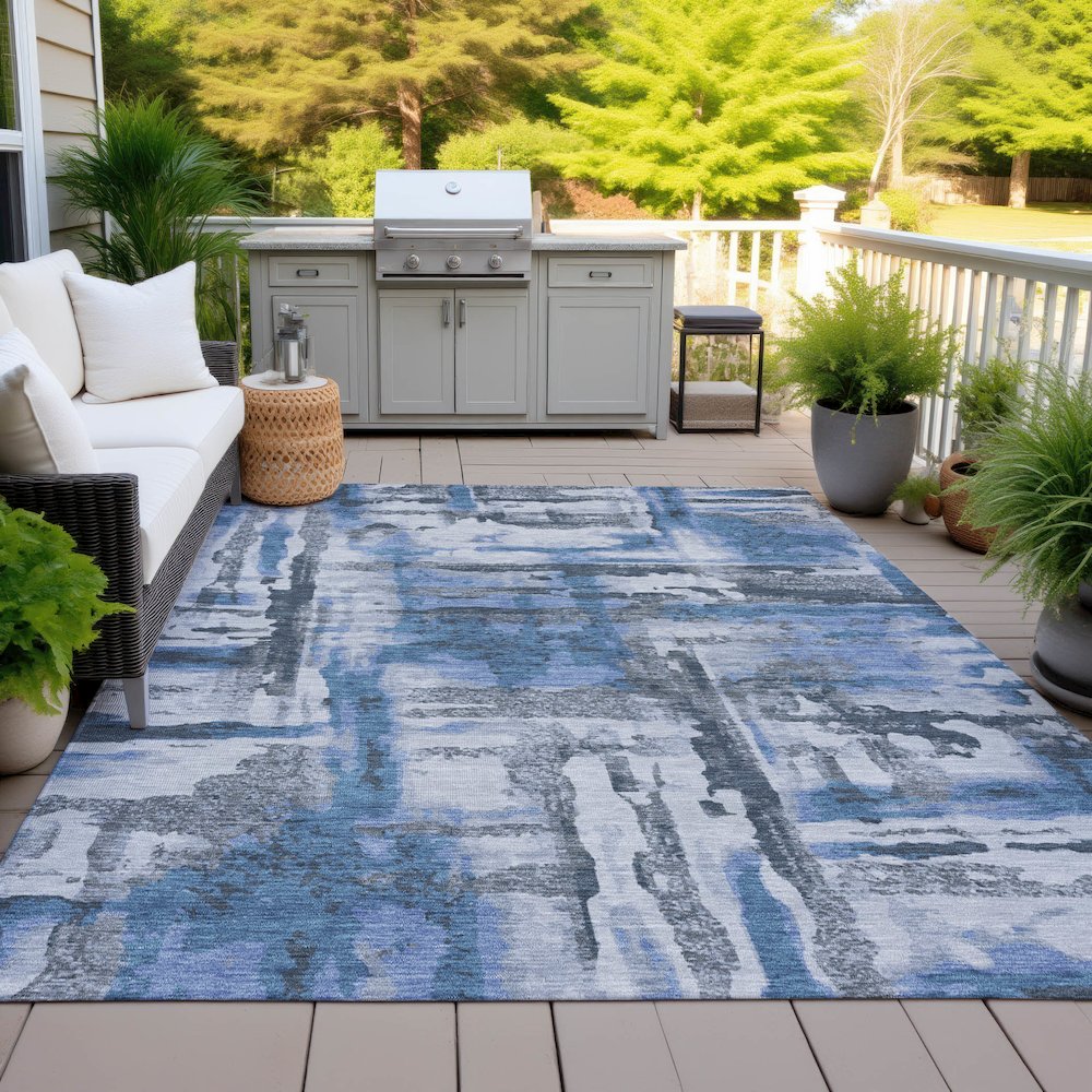 Machine Washable Indoor/Outdoor Chantille ACN2015 Blue 8' x 10' Rug