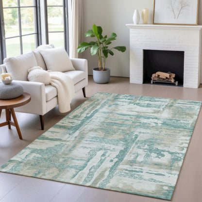 Machine Washable Indoor/Outdoor Chantille ACN2015 Teal 8' x 10' Rug