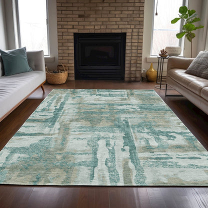 Machine Washable Indoor/Outdoor Chantille ACN2015 Teal 8' x 10' Rug