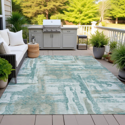 Machine Washable Indoor/Outdoor Chantille ACN2015 Teal 8' x 10' Rug