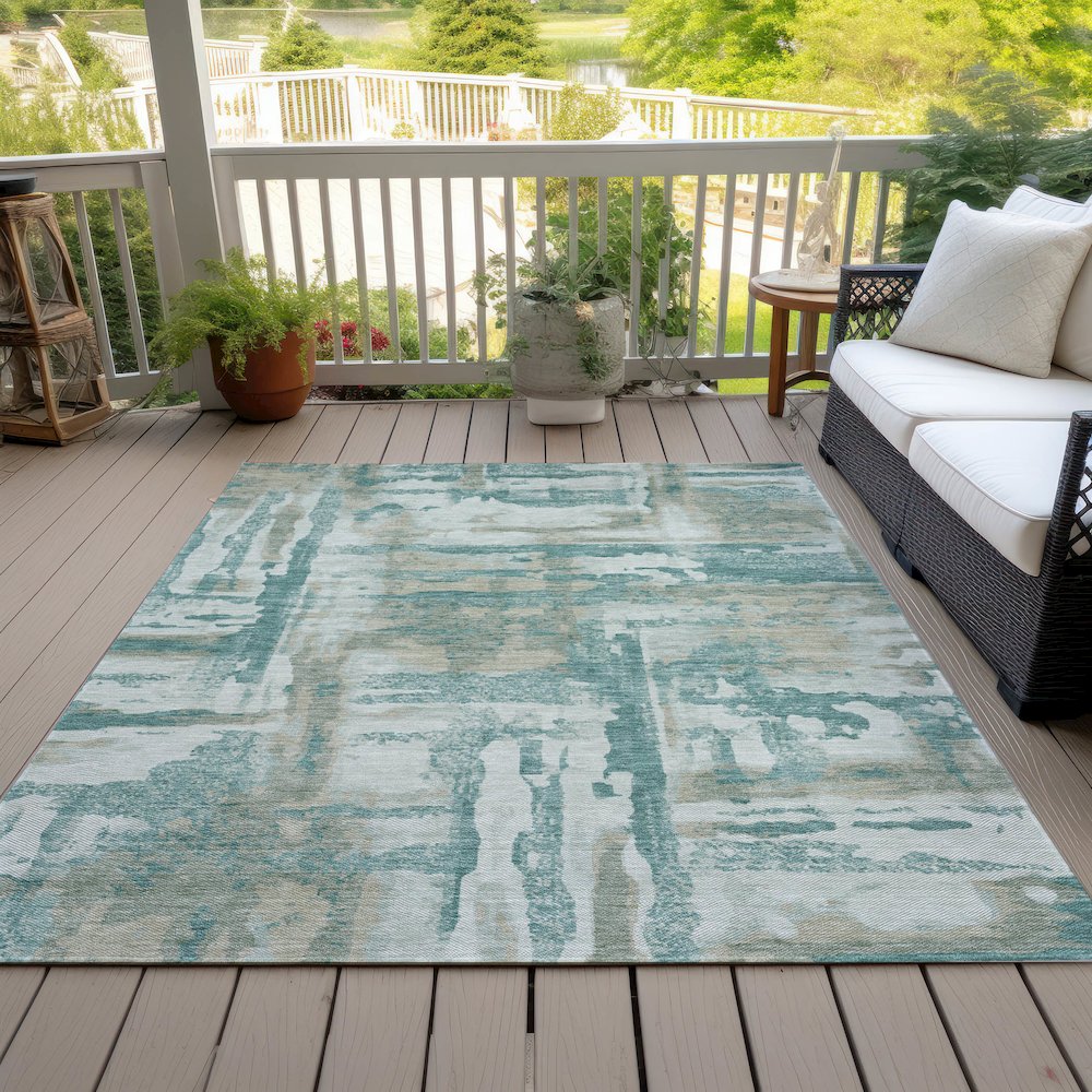 Machine Washable Indoor/Outdoor Chantille ACN2015 Teal 8' x 10' Rug