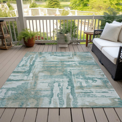 Machine Washable Indoor/Outdoor Chantille ACN2015 Teal 8' x 10' Rug