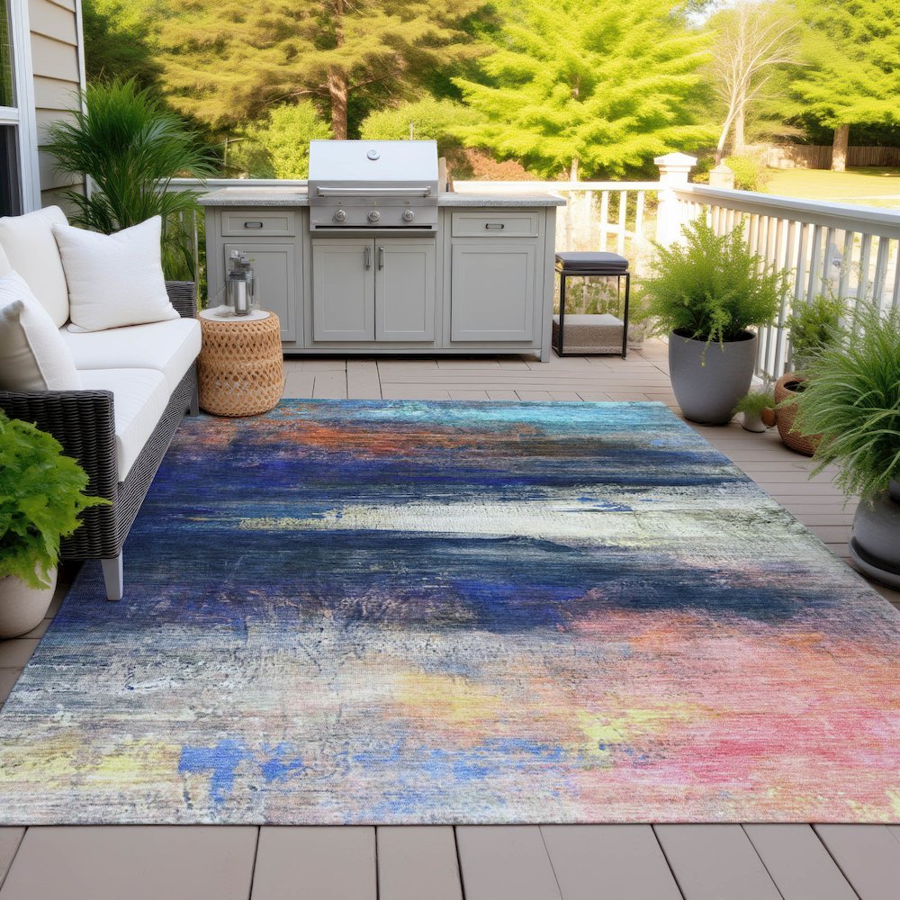 Machine Washable Indoor/Outdoor Chantille ACN2016 Blue 8' x 10' Rug