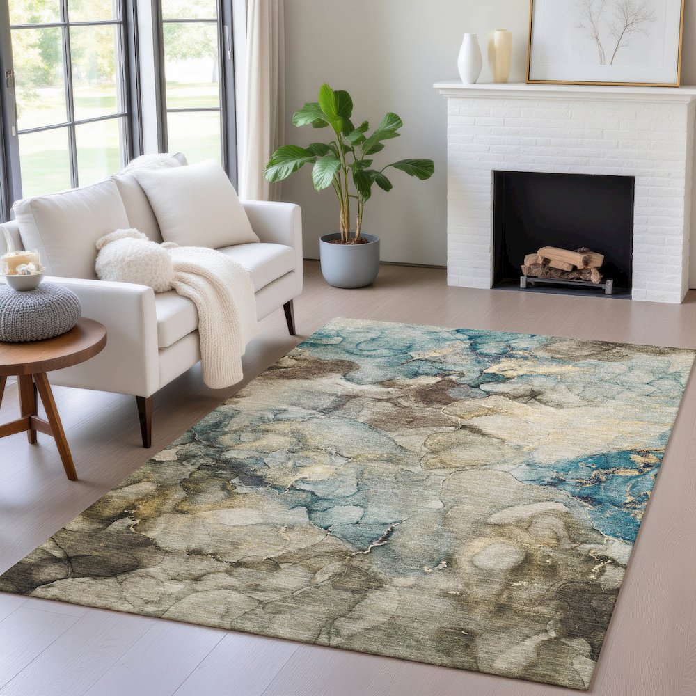 Machine Washable Indoor/Outdoor Chantille ACN2018 Brown 8' x 10' Rug
