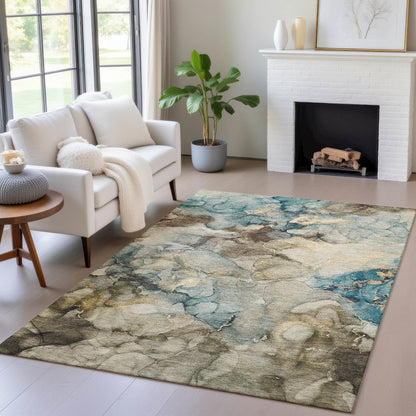 Machine Washable Indoor/Outdoor Chantille ACN2018 Brown 8' x 10' Rug