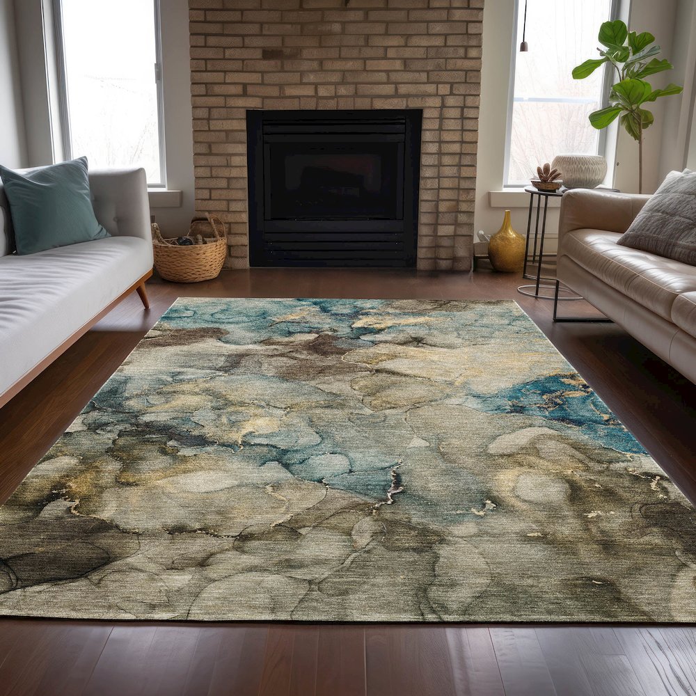 Machine Washable Indoor/Outdoor Chantille ACN2018 Brown 8' x 10' Rug