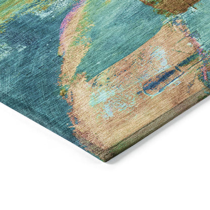 Machine Washable Indoor/Outdoor Chantille ACN2040 Teal 3' x 5' Rug