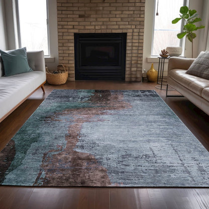Machine Washable Indoor/Outdoor Chantille ACN2041 Blue 8' x 10' Rug