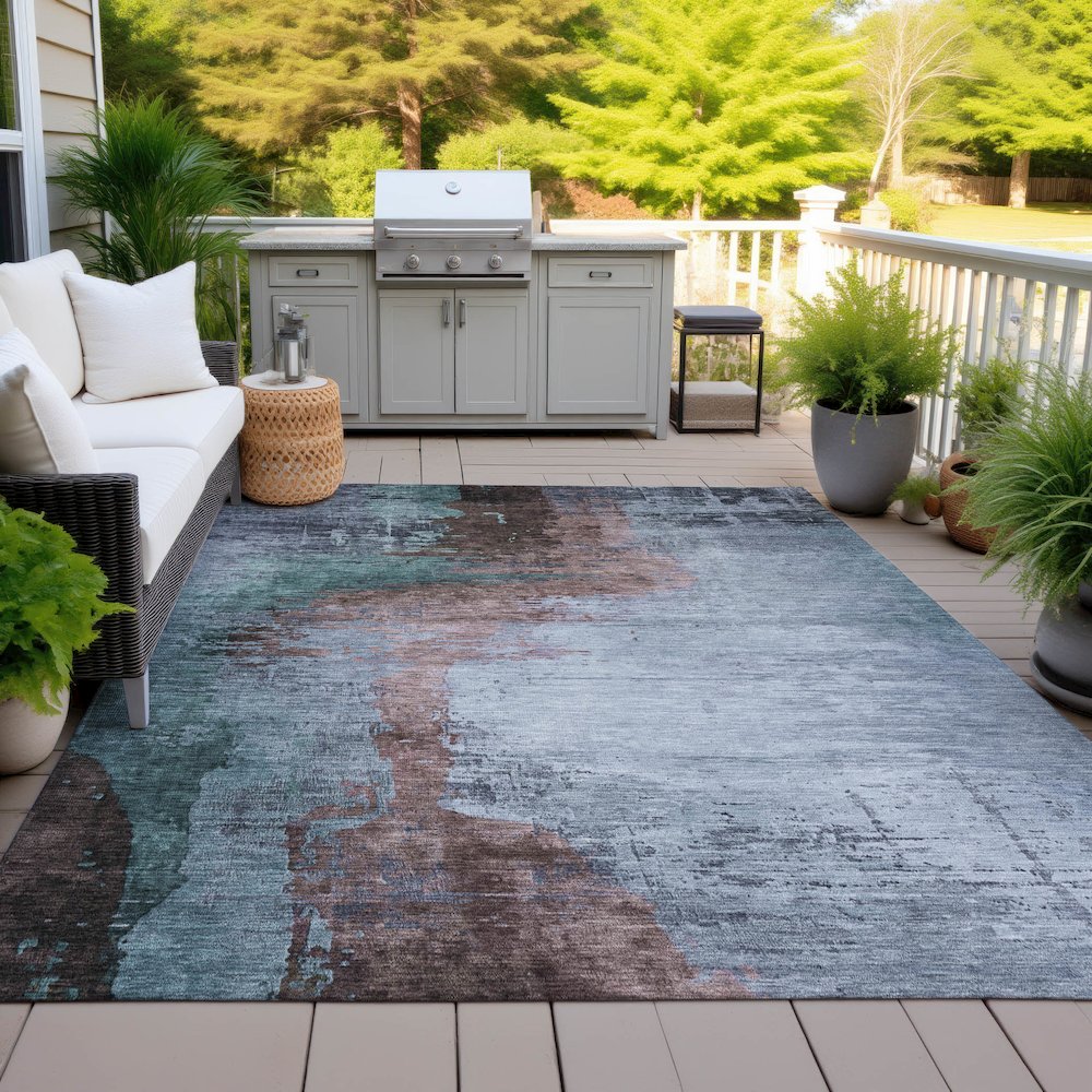 Machine Washable Indoor/Outdoor Chantille ACN2041 Blue 8' x 10' Rug