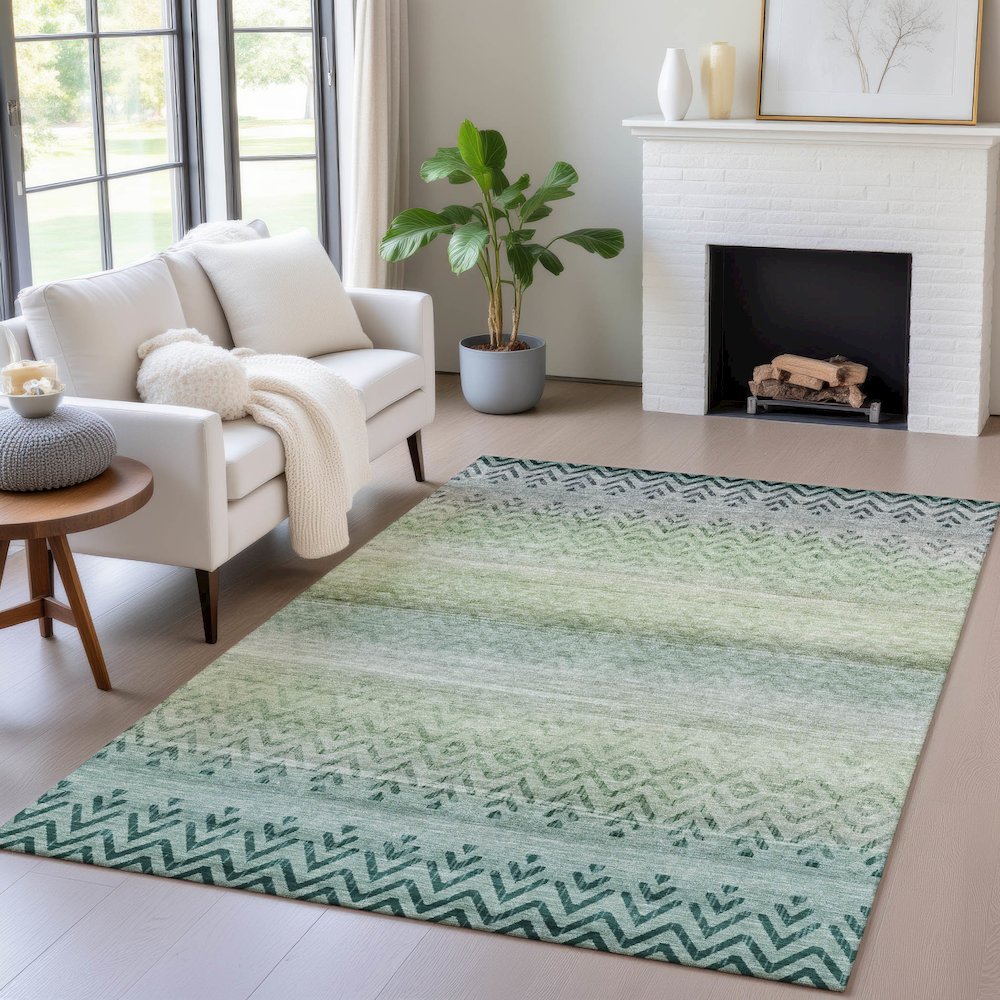 Machine Washable Indoor/Outdoor Chantille ACN2042 Teal 8' x 10' Rug