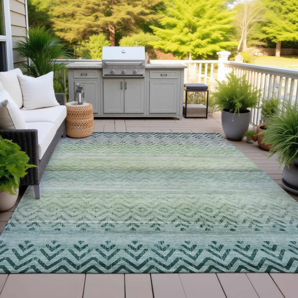 Machine Washable Indoor/Outdoor Chantille ACN2042 Teal 8' x 10' Rug