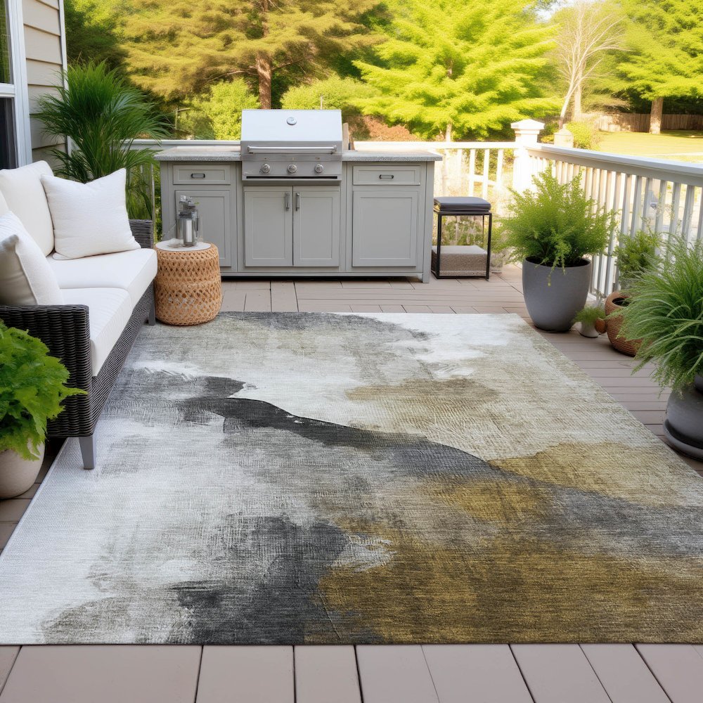 Machine Washable Indoor/Outdoor Chantille ACN2043 Brown 8' x 10' Rug